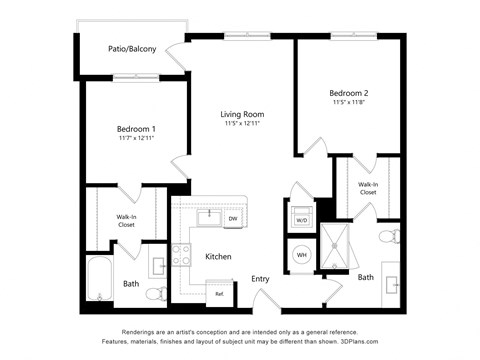 2 bedroom 2 bathroom 2M Floor Plan at Exchange at Rock Hill, Rock HIll, 29730